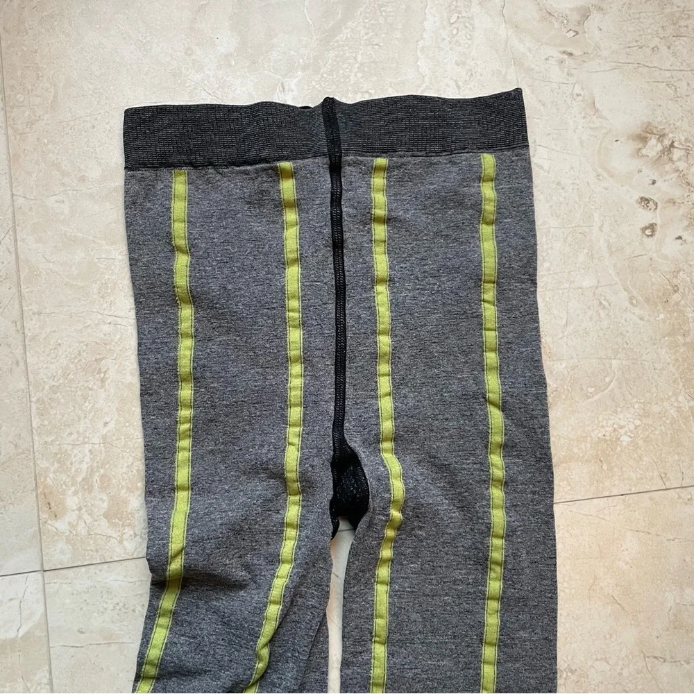 Falke Footless Tights In Gray with Green Stripes Size Medium NWOT